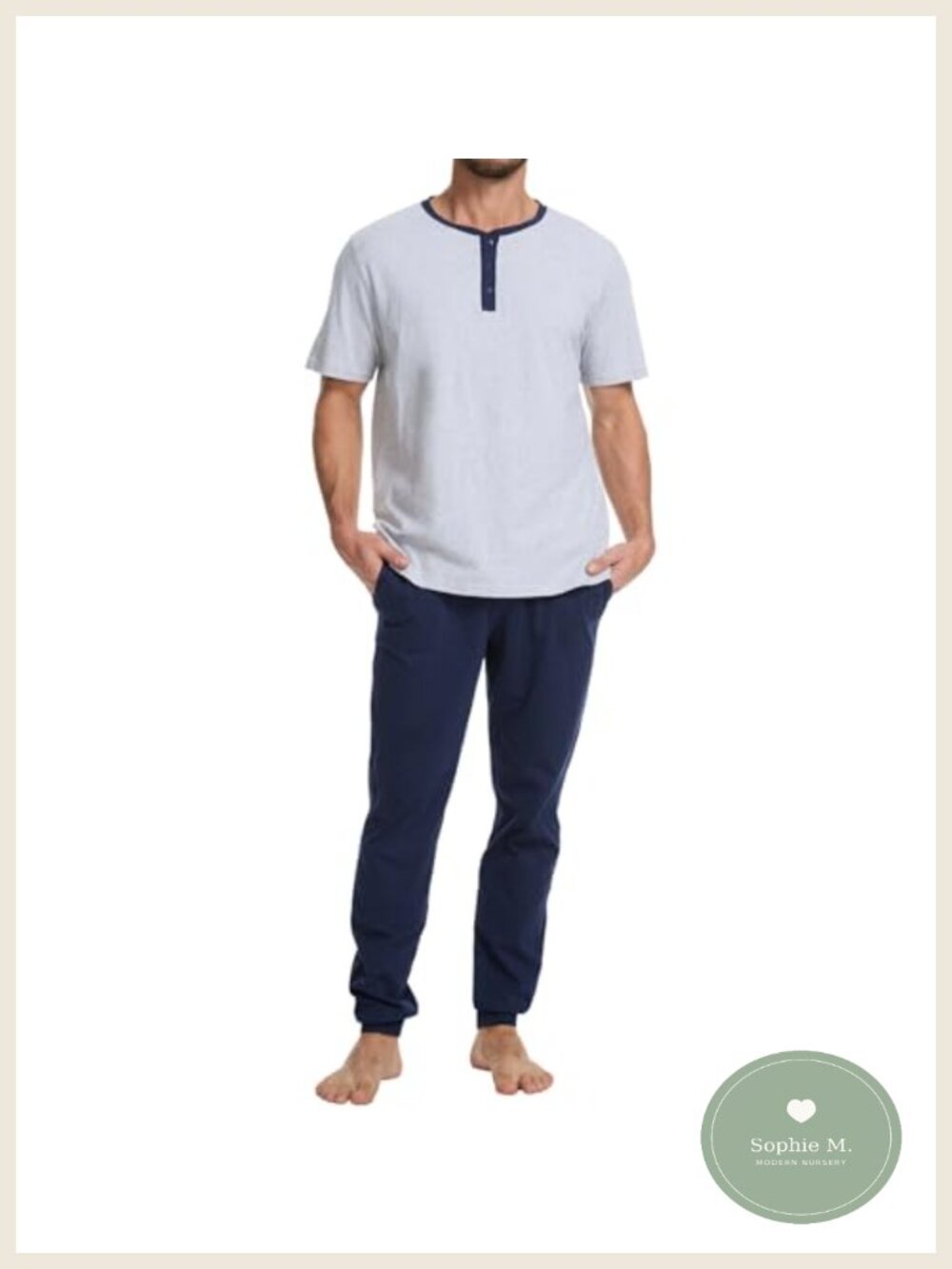 Men's 100% Cotton Henley Pajama Set 2-Piece Lounge Sleepwear